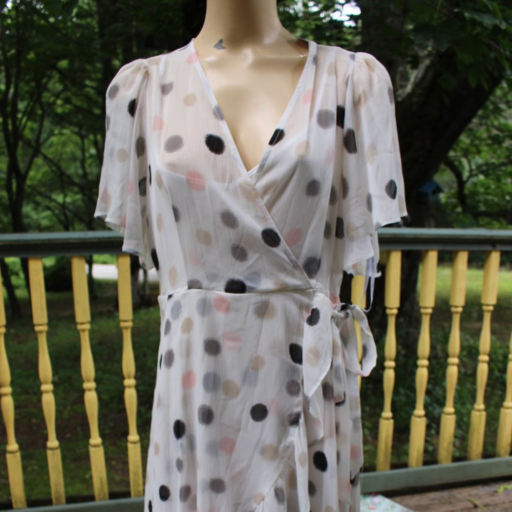 NWT Calvin Klein Sheer Polka Dot Dress Lined Flowey Beautiful  Sz 10